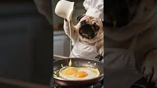 Pug chef struggles to cook, splatters eggs, flips pancake to ceilings #sacklunchbunch #butterball