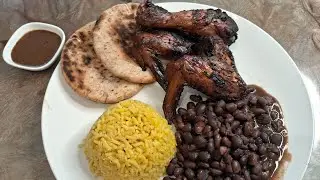 Tuesday Dinner/Jerk Chicken, Yellow Rice, Black Beans and Pita Bread