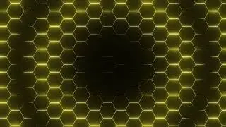 Abstract Futuristic Hexagons 4K Surface Motion Background Loop Sci-fi technology Yellow Neon Light