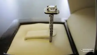 0 95ct Round Diamond in 19k Square Halo Engagement Ring