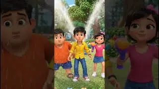 3D cartoon kids water fight in park #WaterFight #KidsFun #3DCartoon