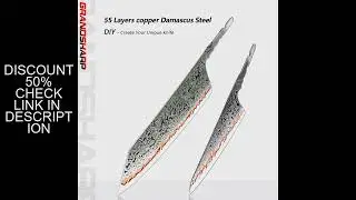 Grandsharp Damascus Knife Blade 55 Layers Copper Damascus Steel V-Shape Grinding Edge DIY Knife Maki