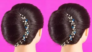 Cute French Bun Tutorial With Blue Crystals। party Hairstyles । #bun #hair 