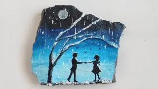  How to Paint ❤️ Love Story on Stone / Easy Stone Satisfying Acrylic Painting for Beginners | Asmr