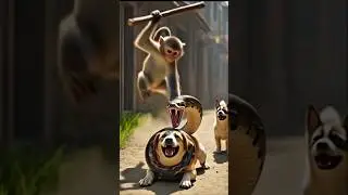 Monkey help the Dogs family #trending #cartoon #funnyanimal #youtubeshorts #funnycartoon