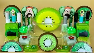 ASMR Slime GREEN 🥝 Mixing eyeshadow, makeup and glitter into Slime. Relaxing slime video 2060p.
