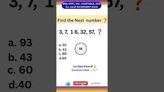 Most Expected Number Series 🔢 | SSC & RRB Exam | 3, 7, 16, 32, 57, ? #shorts #reasoning