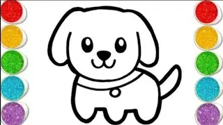 Cute baby dog drwing # dog with painting for colouring kidsarttutorial drawing # kids