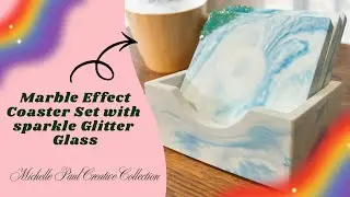 Marble Effect Coaster Set with Sparkle Glitter Glass