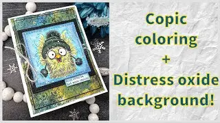 Copic coloring plus distress oxide background!