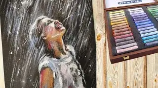 Happy Black Pastel paper. Portrait Tutorial Art