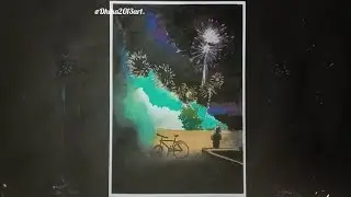 drawing simple fireworks with oil pastels.