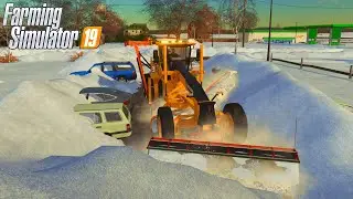 Cleaning Up Town Parking Lots After HUGE Snow Storm | FS19 | Part 1