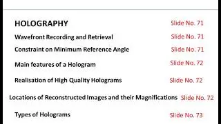 Image plane hologram, Fourier transform, Lensless, Reflection, Rainbow. Multiplex, Stereo hologram