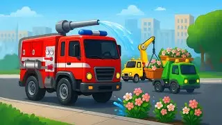 Crane, Dump Truck, and Watering Truck Team Up for a Beautiful City 🏙️🚜💦 | Vehicle Cartoon