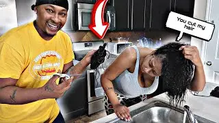 CUTTING MY WIFE REAL HAIR REVENGE PRANK!! (SHE SNAPPED)