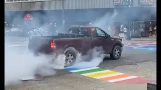 Pickup Driver Does Burnout Over Pride Crosswalk in West Virginia