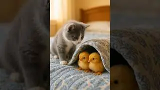 Kitten&rsquo;s Sweet Surprise! Two Chicks Hiding Under the Blanket 🐾✨ #petshorts