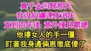 真千金回歸那天，我沒糾纏 連夜消失，直到四年後 意外撞見霸總，他摟著女人的手一僵，盯著我身邊倆崽徹底傻了