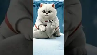 KungFu Cat Saves Baby Seal from Waterfall! 🧊 Heroic Cat Rescue #Shorts