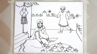 Very easy diwali scene drawing / Diwali painting for begginers step by step / Deepavali drawing