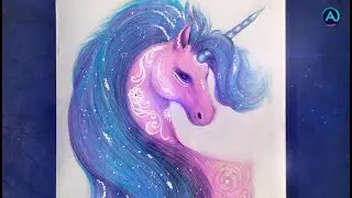 Abstract UNICORN drawing with colour pencil.