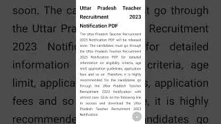 # up government teacher notification released # filling date coming soon # shorts video