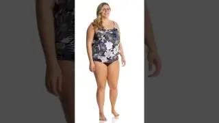 Shape Solver Plus Size Chelsea Floral Yoke Blouson Tankini Top | SwimOutlet.com