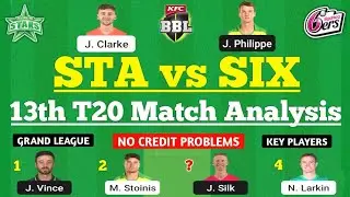 STA vs SIX Dream11 Team | STA vs SIX Dream11 Prediction | 13th BBL Match | STA vs SIX Dream11 Today