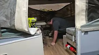 Pop up trailer refridgerator removal.