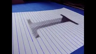 How to draw a letter I Hole on line paper 3D Trick art