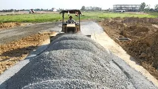 Session2 Of Building New Foundation Village Road By Bulldozer Spreading Gravel With V1 Truck Trailer