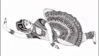 Beautiful girl in Indian Classical Dance Pose drawing using Mandala art | Draw Bharatanatyam Dancer