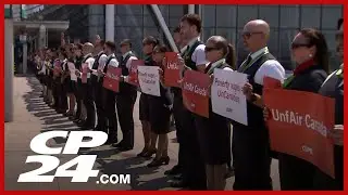 Air Canada flight attendants stage silent protest at Pearson Airport in support of union
