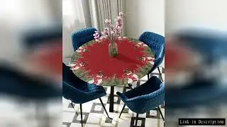 Christmas Pine Tree Snowman Round Elastic Edged Table Cover Protector Cloth Waterproof Polyester Rec