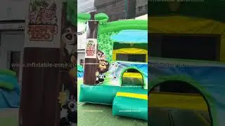 Jungle Jump Inflatable Palm Tree Bounce House With Water Slide Combo Tropical Bouncy Castle