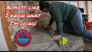 Grouting the Wood Stove Hearth | Alaska Chainsaw Art