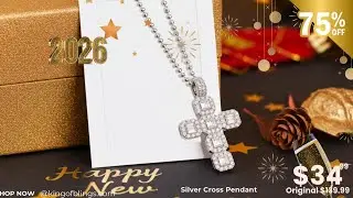 King Of Bling's White Sterling Attractive Silver CROSS Shape Pendant With 2.96ct Cubic Zirconia