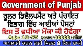 Department of Rural development & Panchayat by Govt of punjab/New jobs 2019/msw study for job