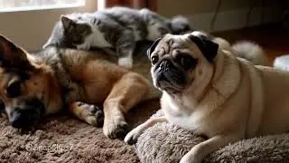Pug Throws Epic Tantrum Over Cuddling Cat and German Shepherd!
