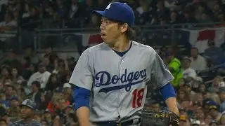 LAD@SD: Maeda tosses six scoreless, homers in debut