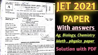JET Exam paper 2021 with answers/Jet paper 2021 Agriculture biology chemistry maths physics pdf