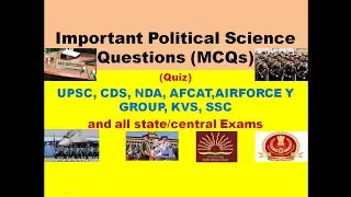 Important Political Science Questions (MCQs) Quiz for all state/central Exams #gk