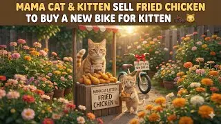 Mama Cat and Kitten Sell Fried Chicken to Buy a New Bike for Kitten 🍗🚲🐱