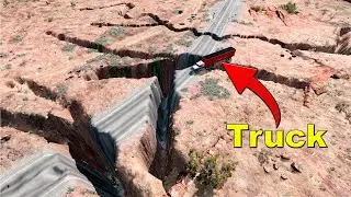 Huge Crack on road vs Speeding cars and trucks beamng.drive