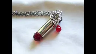 Red Crystal Vampire Fangs Silver Bullet Jewelry Pendant Necklace