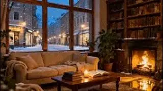 Sweet Winter Coffee Shop Ambience in London ❄️ Relaxing Jazz & Fireplace Sounds for Study & Work 01
