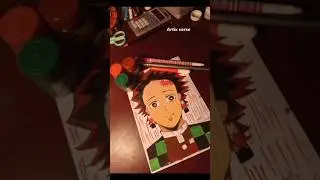 Tanjiro drawing ⚔️🌊[mid drawing] #art #demonslayer #shorts