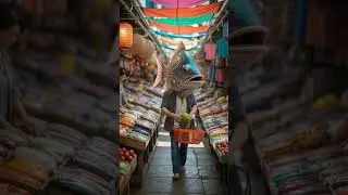 Fish Head Man Shopping Adventure in a Vibrant Market
