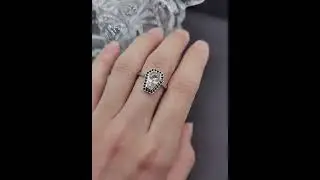 Rare Coffin Cut White Topaz Black Diamond 14K White Gold Gothic Ring Set 2pcs
